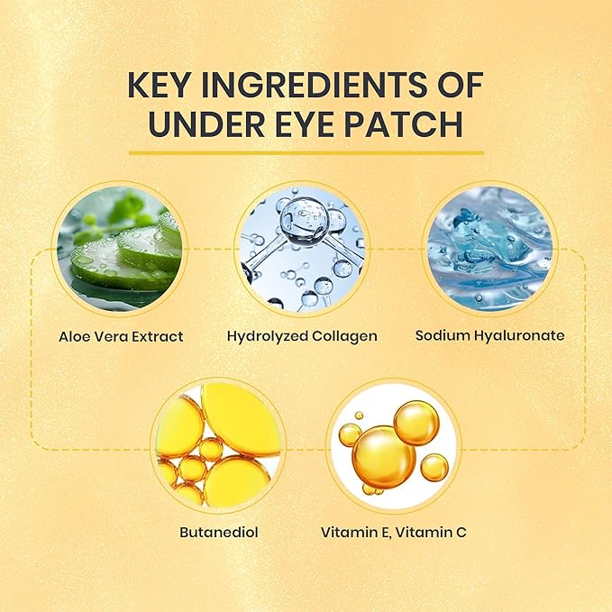 24k Gold Under Eye Patches for Puffy Eyes (7 Pairs) – Gold Foil Under Eye Masks for Dark Circle with Betaine, Hyaluronic Acid – Skincare Eye Bags Patches Treatment for Men & Women-BrightBean Baby