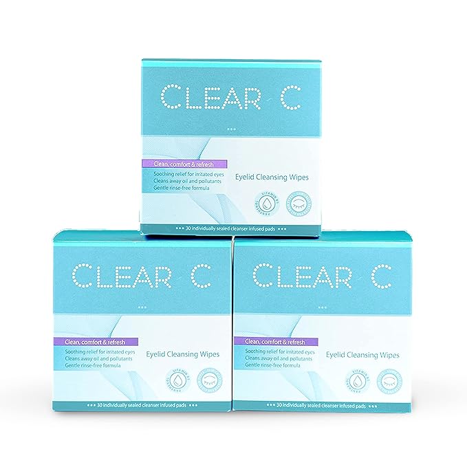 Clear C Eyelid Wipes Pre-Moistened for Dry Eyes – Rinse Free Eye Lid Cleaning Wipes – Individually Wrapped Travel Eye Wipes, 3 Boxes of 30-BrightBean Baby