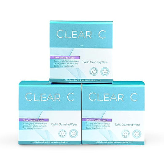 Clear C Eyelid Wipes Pre-Moistened for Dry Eyes – Rinse Free Eye Lid Cleaning Wipes – Individually Wrapped Travel Eye Wipes, 3 Boxes of 30-BrightBean Baby