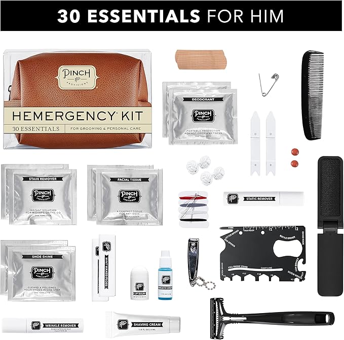 Pinch Provisions Hemergency Kit for Men, includes 30 Style & Grooming Essentials, Gift & Accessory for Grooms, Best Man, Personal Care, Travel or Cars-BrightBean Baby