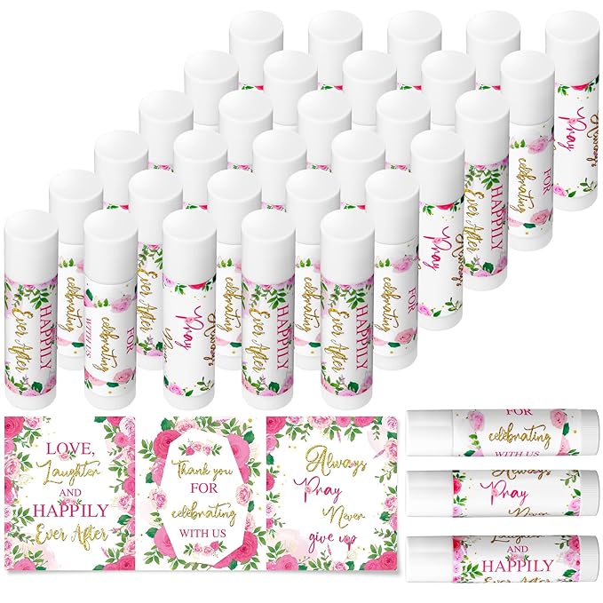 30 Pcs Wedding Lip Balms Bulk Wedding Bridal Shower Favors for Guests Wedding Souvenirs Moisturizing Floral Lip Balm Thank You Gifts for Bachelorette Party Bridesmaid Baby Shower, Pink Flower-BrightBean Baby