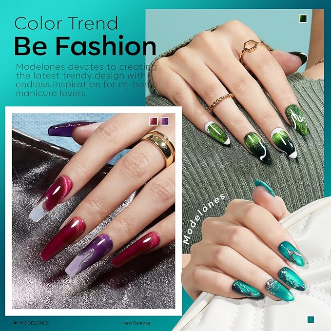 modelones Cat Eye Gel Nail Polish, 6 Colors Glitter Red Green Purple Blue Gel Polish Set with Magnet Sparkle Galaxy Series Nail Gel Polish Kit Soak Off Led Nail Art Manicure Salon DIY Gifts-BrightBean Baby