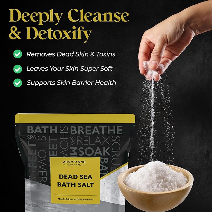 Aromasong Dead Sea Bath Salt - 100% Pure & Natural Dead Sea Salts for Soaking Fine Grain 5 LB - Bulk Resealable Pack (Packaging May Vary) Used for Body wash Scrub - Soak for Women & Men.-BrightBean Baby