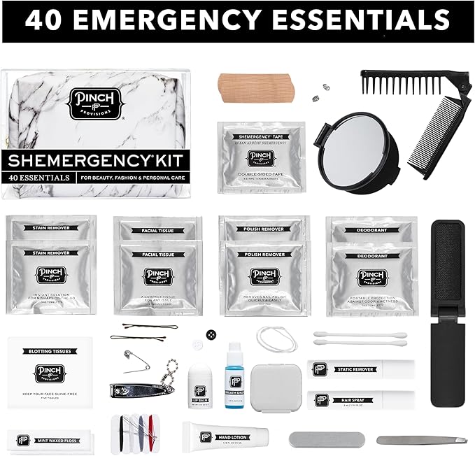 Pinch Provisions Shemergency Kit for Her, 40 Emergency Essential Items, Compact, Multi-Functional Pouch, Gift for Women, Birthday, Bachelorette Parties, and More!-BrightBean Baby