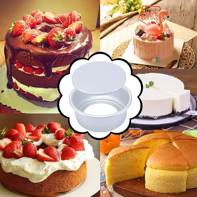 4 Inch Round Cake Pan Set of 8, Nonstick Aluminum Baking Pans with 100 Sheets Parchment Paper, Easy Pop Out Removable Bottom Cake Pans for Mini Cheesecakes, Dessert, Pizzas and Quiches