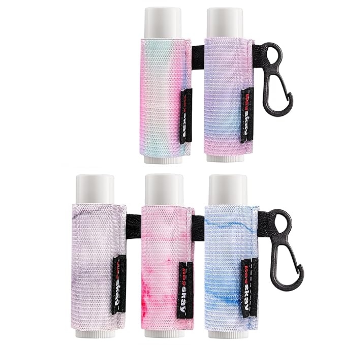 5PCS Lip Balm Holder Sleeves Keychain Chapstick Holder Keychain Lip Gloss Holder Chapstick Elastic Sleeves(Pink/Light Blue/Grey/Light Purple Mix/Pink-Green Mix)-BrightBean Baby