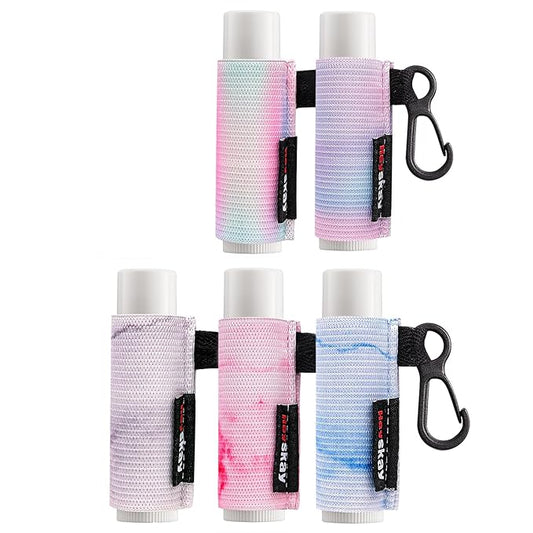 5PCS Lip Balm Holder Sleeves Keychain Chapstick Holder Keychain Lip Gloss Holder Chapstick Elastic Sleeves(Pink/Light Blue/Grey/Light Purple Mix/Pink-Green Mix)-BrightBean Baby