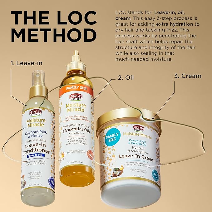 African Pride Moisture Miracle 5 Essential Hair Oils with Vitamin E | Moisture, Shine, Protection, and Growth | Argan, Castor, Grapeseed, Coconut, and Olive Oil | 8 oz-BrightBean Baby