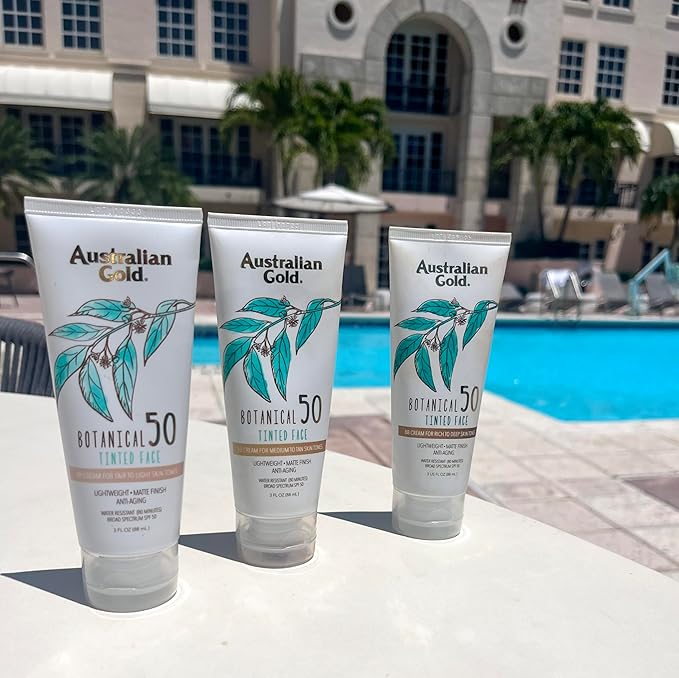 Australian Gold Botanical SPF 50 Tinted Mineral Sunscreen for Face, Non-Chemical BB Cream, Water-Resistant, Matte Finish, For Sensitive Facial Skin, Medium to Tan Skin Tones, 3 FL Oz-BrightBean Baby