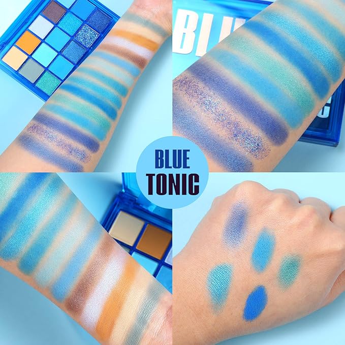UCANBE Bright Neon Eyeshadow Makeup Palette-15 Shades High Pigmented Purple Blue Yellow Shimmer Matte Glitter Metallic Eyes Shadow Colorful Vibrant Creamy Make Up Pallets Kit - Blue Tonic…-BrightBean Baby