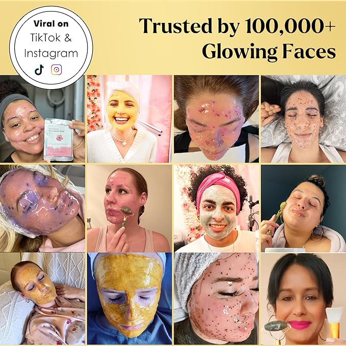 VogueNow Jelly Face Mask for Facials - 24K Gold Hydrating, Brightening & Nourishing Jelly Mask with Free Jade Roller & Spatula | Professional Hydrojelly Masks | Vajacial Jelly Mask Powder | 23 Oz Jar-BrightBean Baby