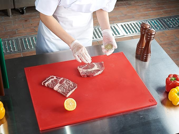 CURTA Cutting Boards for Kitchen, 24" x 18" x 0.5" Red Color Coded Plastic Chopping Board with Anti Slip Surface Dishwasher Safe