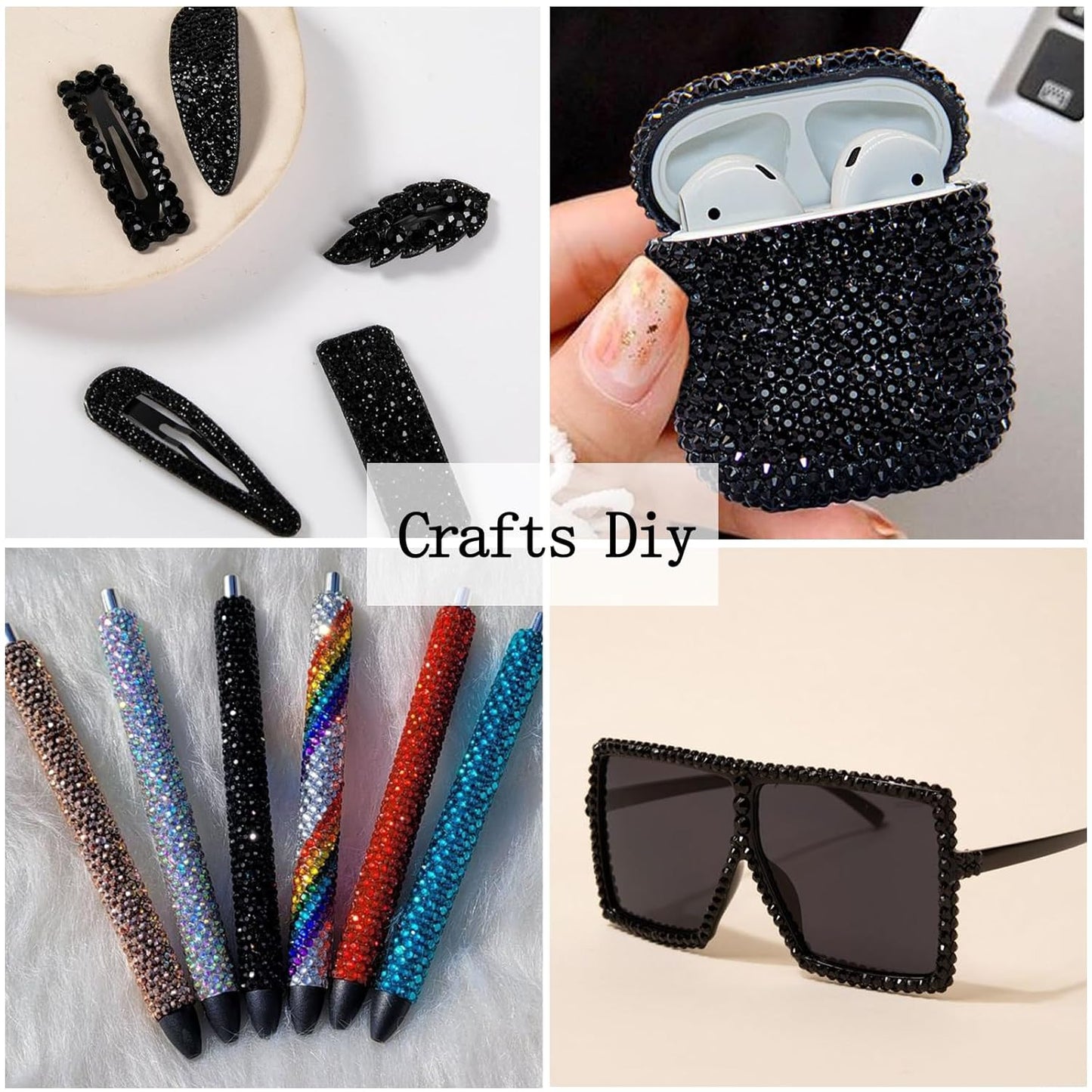 Nail Art Rhinestones with Glue Gel Flatback Nail Charms Luxurious Supplies Accessories Champagne Nails Gems Jewelry for Women Nails DIY Design Decoration,Black-BrightBean Baby