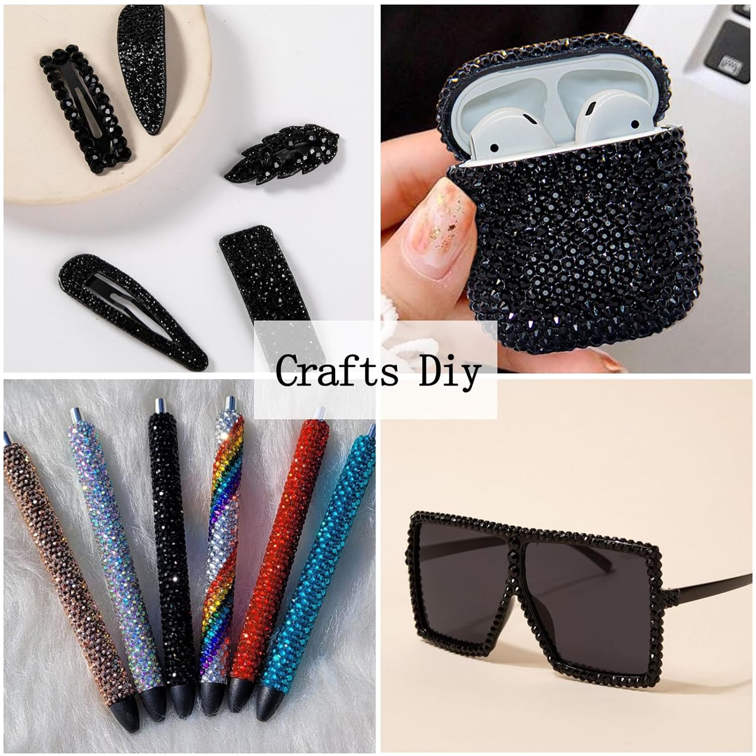 Nail Art Rhinestones with Glue Gel Flatback Nail Charms Luxurious Supplies Accessories Champagne Nails Gems Jewelry for Women Nails DIY Design Decoration,Black-BrightBean Baby