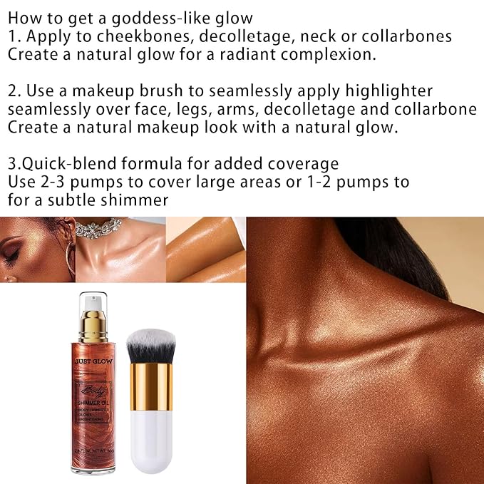 Shimmer Body Oil, Face and Body Liquid Luminizer Waterproof Moisturizing, Light Shimmer Glow Illuminator, Smooth Body Highlighter Makeup Liquid Body Shimmer (3# Bronze Gold)-BrightBean Baby