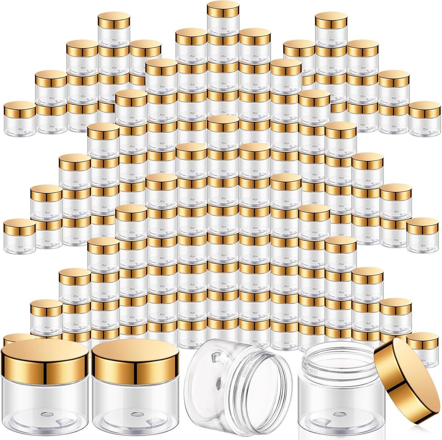 SATINIOR 100 Pcs Plastic Jars with Lids Small Containers Lids Wide Mouth Small Plastic Containers for Lotion Cream Rhinestones Body Butters Travel Storage(4 oz,Gold)-BrightBean Baby