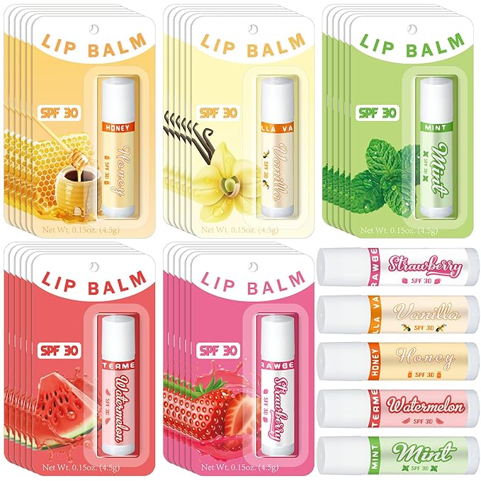 30 Pack Lip Balms SPF 30 Bulk Sunscreen Lip Balms Party Gifts Favors Lip Sunscreen Care with Vitamin E Wedding Bridal Shower Favors Baby Shower Gifts for Outdoor Travel Beach-BrightBean Baby