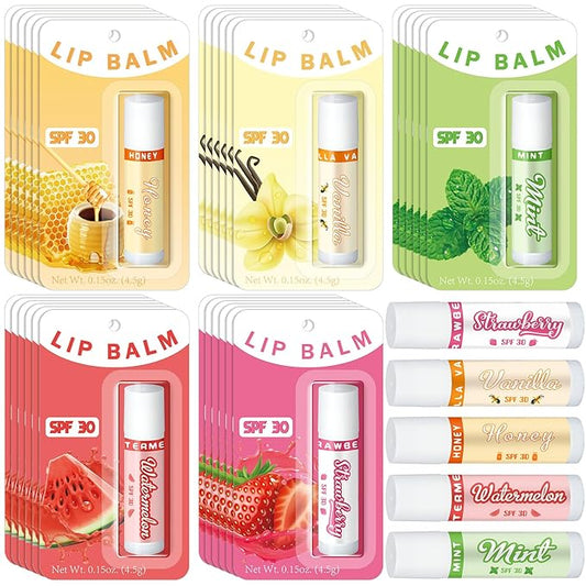 30 Pack Lip Balms SPF 30 Bulk Sunscreen Lip Balms Party Gifts Favors Lip Sunscreen Care with Vitamin E Wedding Bridal Shower Favors Baby Shower Gifts for Outdoor Travel Beach-BrightBean Baby
