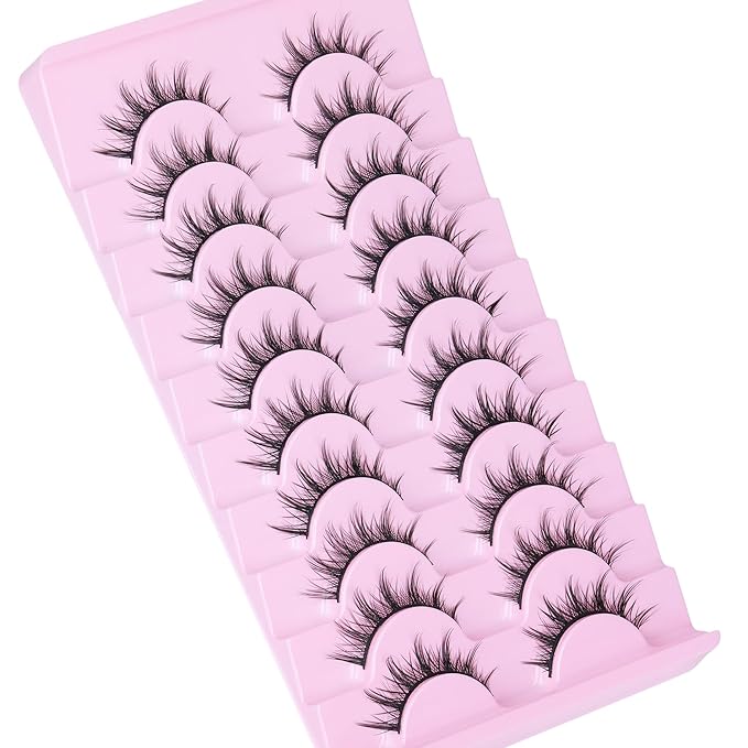 FANXITON Manga Lashes Wispy Natural Look Faux Eyelashes 10 Pairs Asian 3D False Eyelashes 14 mm Cat Eye Lashes Pack-BrightBean Baby