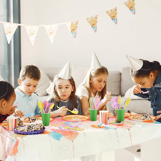 300 Pieces Pastel Plastic Silverware Heavy Duty Plastic Cutlery Set Heavyweight Disposable Utensils Includes Spoons Forks Knives for Birthday Wedding Dinner, Macaron Colors