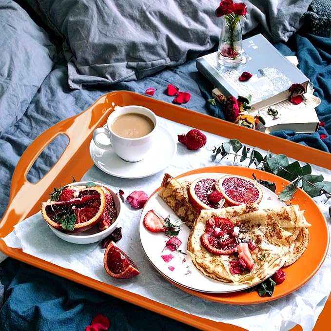 Extra Large Fall Thanksgiving Serving Tray with Handles, 19''x11.6'' Melamine Platters, Rectangular Trays for Serving Food, Turkey, Cookie, Cupcakes, Desserts, Dishwasher Safe, BPA-Free, Set of 2