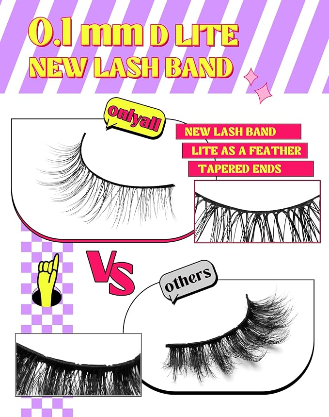 Onlyall Natural Lashes Wispy Lashes Natural Look False Eyelashes Natural Flared Eyelashes False Eye Lashes Soft Fluffy Lashes 7 Pairs DK32, Black-BrightBean Baby