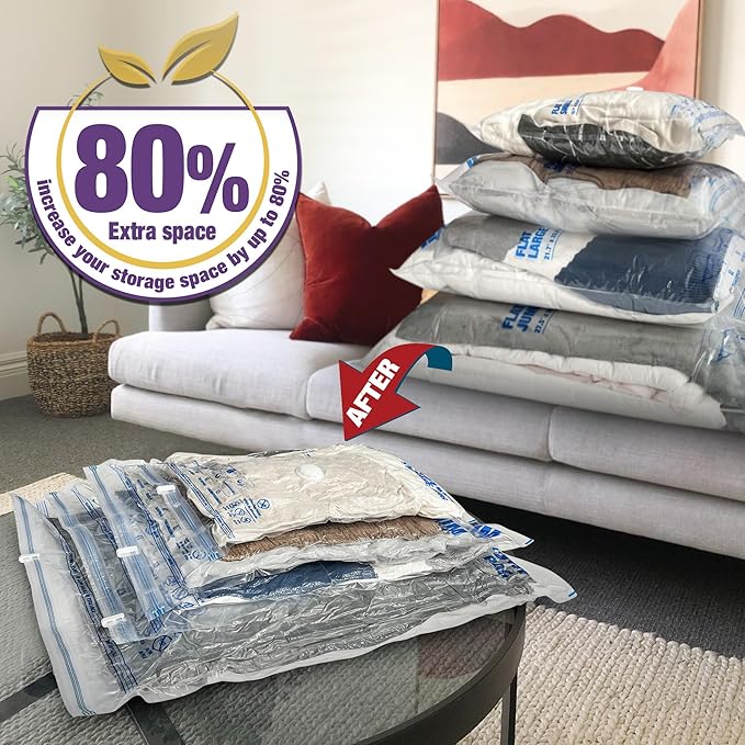 HIBAG Vacuum Storage Bags, 10-Pack Vacuum Seal Bags for Clothing Clothes, Space Saver Bags (2 Jumbo, 2 Large, 2 Medium, 2 Small, 2 Roll-up) with Pump (10-Combo)-BrightBean Baby