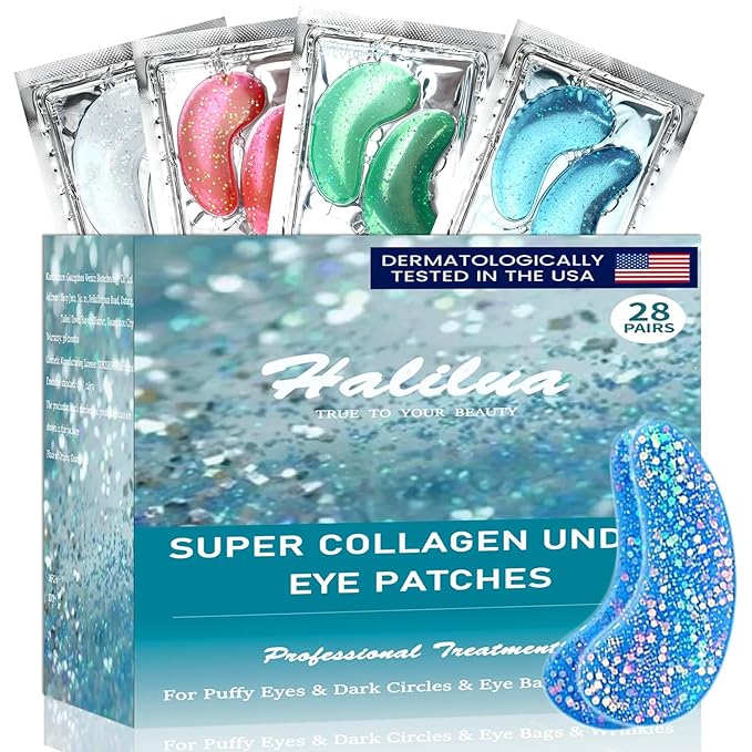 28 Pairs Collagen Eye Mask, Anti Wrinkle Eye Patches for Puffy Eyes and Dark Circles, Natural Marine Collagen Eye Gel Pads for Puffiness, Eye Treatment Skin Care for Puffiness Wrinkle Eye Bags-BrightBean Baby