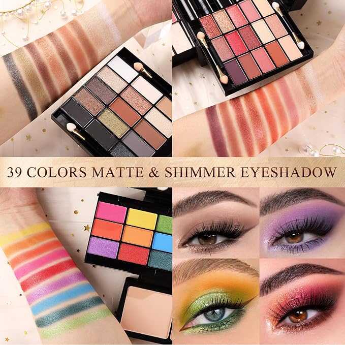 Professional Makeup Kit for Women Girl Full Kit with Mirror 60 Colors All in One Make up Gift Set Included Eyeshadow,Blusher,Highlighter,Compact Powder,Brow Powder,Lipstick,Glitter,Eyeliner,Mascara 01-BrightBean Baby