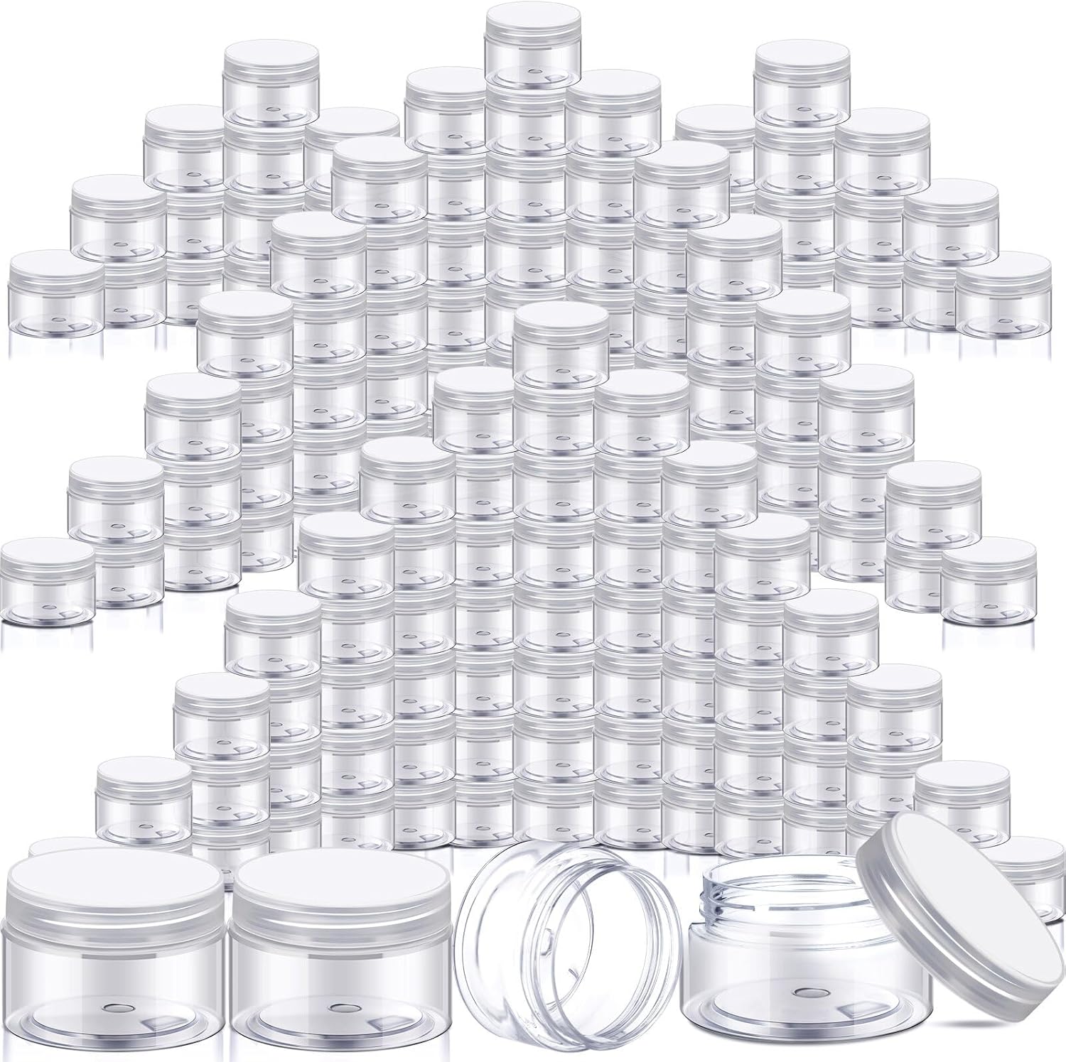 SATINIOR 100 Pcs Plastic Jars with Lids Small Containers Lids Wide Mouth Small Plastic Containers for Lotion Cream Rhinestones Body Butters Travel Storage(10 oz, Clear)-BrightBean Baby