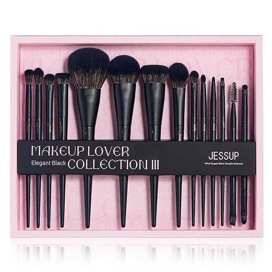 Jessup Makeup Brushes Set Jessup Make up Brushes 14Pcs Black Kabuki Foundation Eyeshadow Contour Concealer Powder Eyeliner Crease Eyebrow Blending Brush with Gift Box, T336-G-BrightBean Baby
