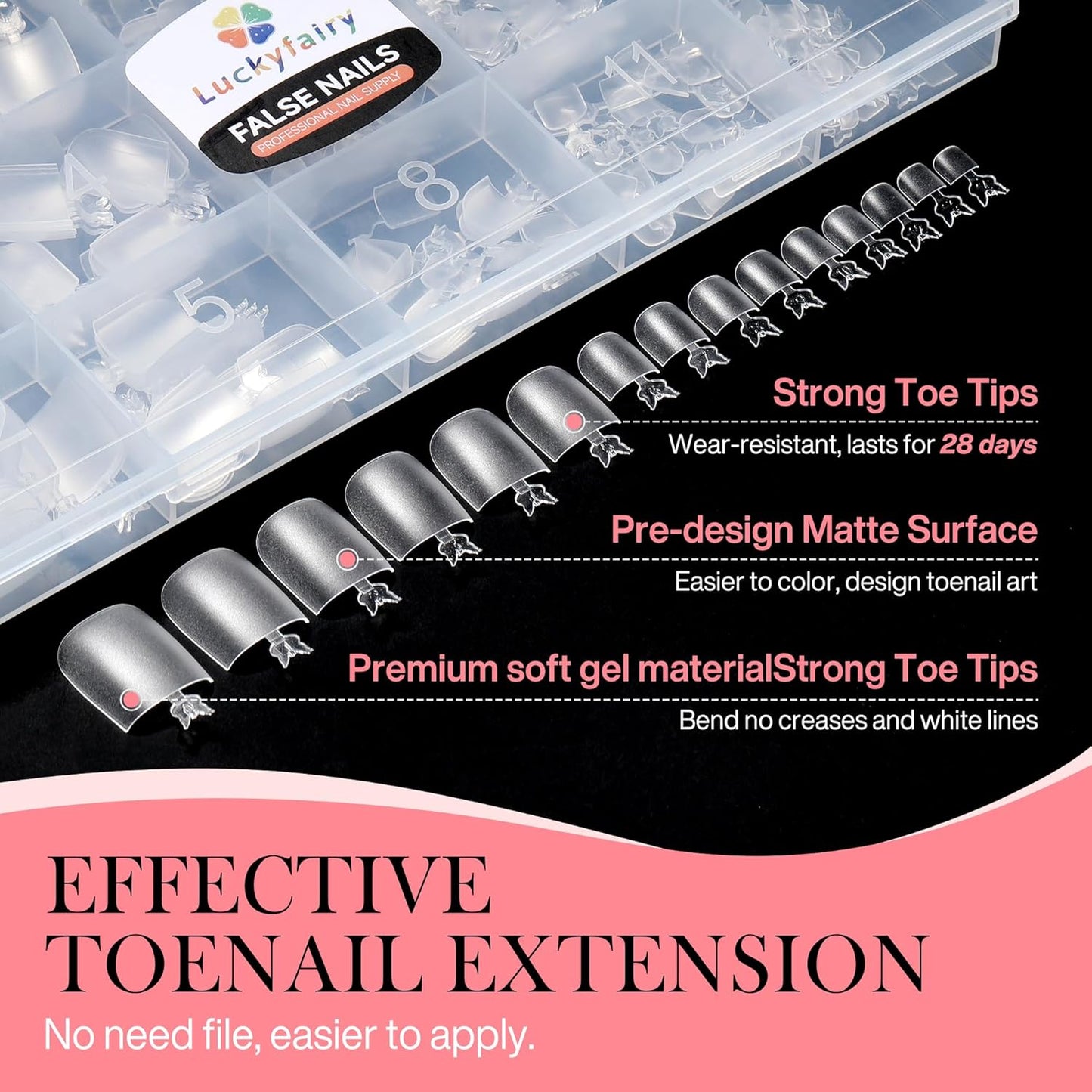 Square Toe Nail Press Ons French Style Toe Tips 240pcs Clear False Fake Toenails for Faster Toe Nail Extension Kit Home DIY Art Salon 15 Sizes Acrylic Nails, Luckyfairy-BrightBean Baby