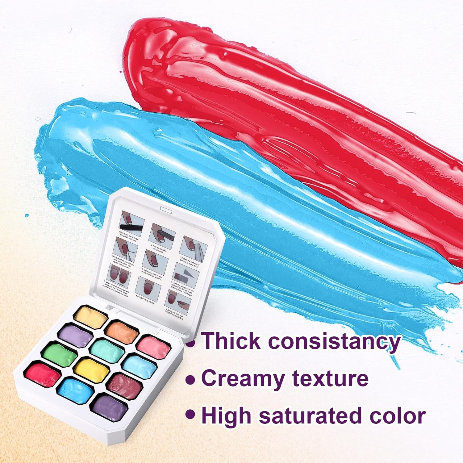 Gradient Painting Gel, 12 Bright Colors Ombre Gel Nail Polish for Pigment Pat Aura Nails, French Manicure DIY Nail Art Long-lasting No-wipe Cream Color Palette Lullaby Set-BrightBean Baby