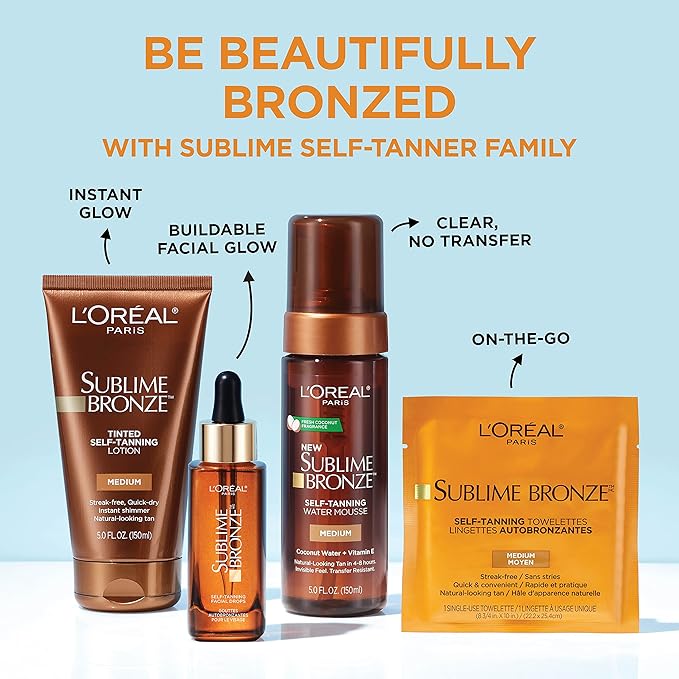 L'Oreal Paris Sublime Bronze Self Tanning Towelettes, Streak-Free, Natural Looking Tan, 6 ct-BrightBean Baby