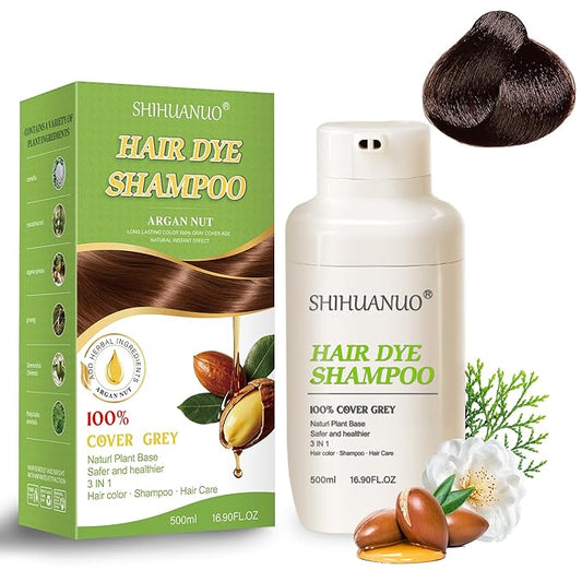 Hair Dye Shampoo 3 in 1 for Gray Hair Coverage,Argan nut Natural Shampoo Hair Dye for Women & Men/Ammonia-Free 500ml(Dark Brown)-BrightBean Baby