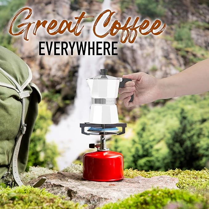 Zulay Moka Pot Espresso Stovetop Coffee Maker - Leak-Proof, Stainless Steel, Easy to Clean, Heat Resistant Handle & Knob - for Authentic Cuban & Italian Style Espresso - Makes 9 Espresso Cups - White