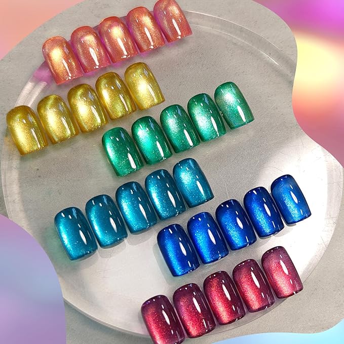 Born Pretty Cat Magnetic Eye Gel Nail Polish Spring Summer Neon Shimmer Glitter Holographic Aurora Rainbow Cat Magnetic Gel Polish Nail Art Manicure DIY at Home 6PCS-BrightBean Baby