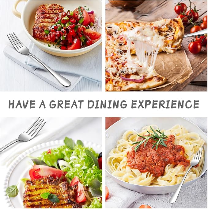 Forks and Spoons Set, 10PCS 6.7" Salad Forks and 10PCS 6.7" Soup Spoons, Stainless Steel Silverware set of 20, Mirror Polished & Dishwasher Safe