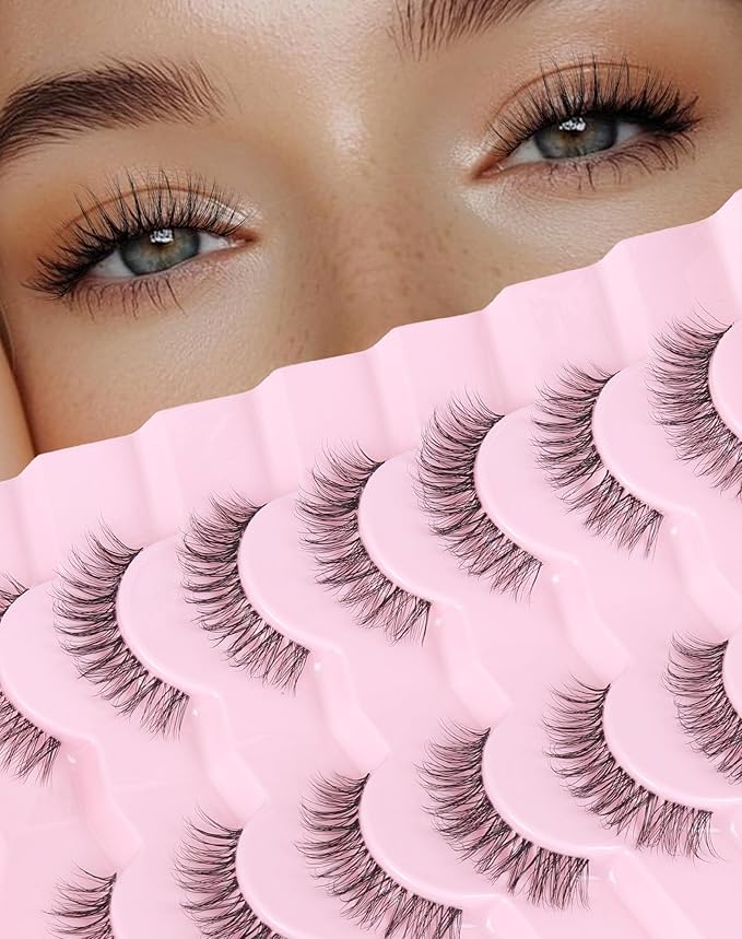 Short Lashes Natural Look Everyday Wispy Eyelashes Mink Flared Eyelashes Strip False Eye Lash Soft Clear Band 7 Pairs SF-05-BrightBean Baby