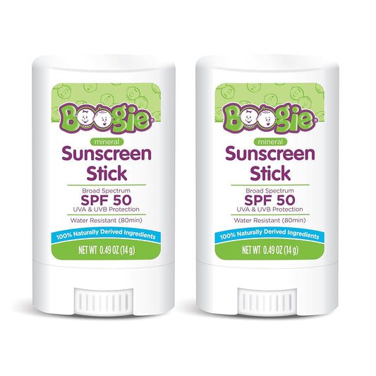 Baby Sunscreen Stick by Boogie Block, Mineral Sunscreen SPF 50, FSA/HSA Eligible, Travel Size Sunblock for Kids, Zinc Oxide, Water Resistant, Vegan, Fragrance Free Pack of 2-BrightBean Baby