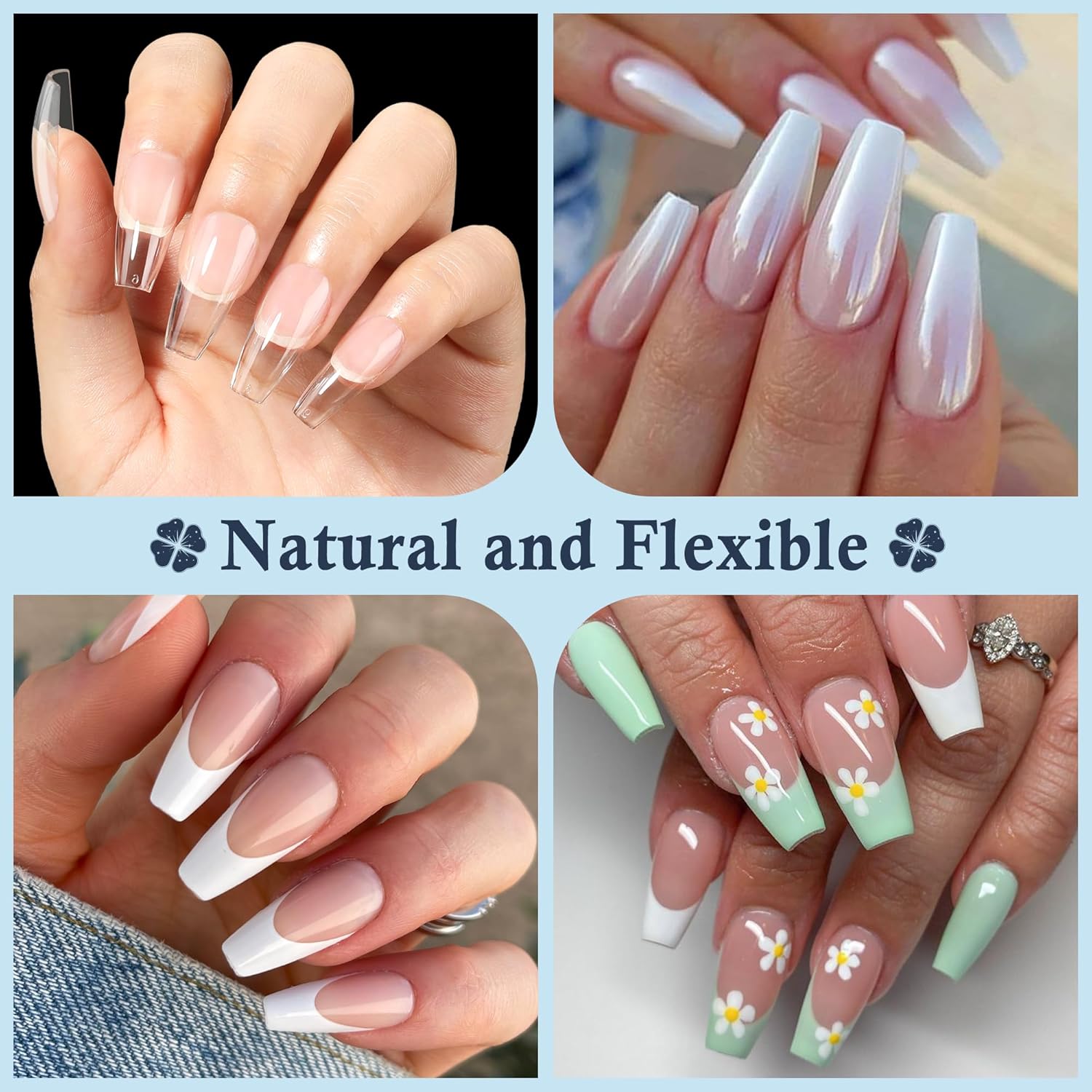 Medium Gel Coffin Nail Tips, 240pcs Soft Gel Pre-Shaped Acrylic Fake Nails, Half Matte Full Cover Clear Press on Flase Nail Tips for Extension Nail Manicure Home DIY 12 Sizes Gelly Tips-BrightBean Baby