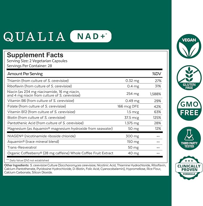Qualia NAD Supplement — Clinically Proven to Boost NAD+ up to 67%. Optimized Aging, Energy, Focus. Elite NAD+ Booster Ingredients: Nicotinamide Riboside (NIAGEN,) Niacin, Niacinamide (3 Month Supply)-BrightBean Baby