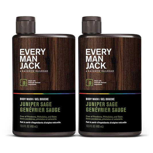 Every Man Jack Hydrating Body Wash for all skin types - Juniper Sage fragrance - Naturally Derived Ingredients - Cleanse, Nourish, and Hydrate Skin -Paraben Free, Phthalate Free, Dye Free-13.5oz - 2pk-BrightBean Baby