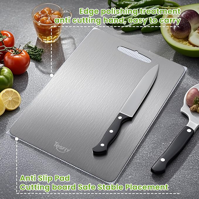 3 Pack Titanium Cutting Board-100% Pure Titanium Cutting Boards For Kitche,Easy to clean, Double-sided food-grade Cutting Board For Meats, Fruits And Vegetables (M+L+XL)