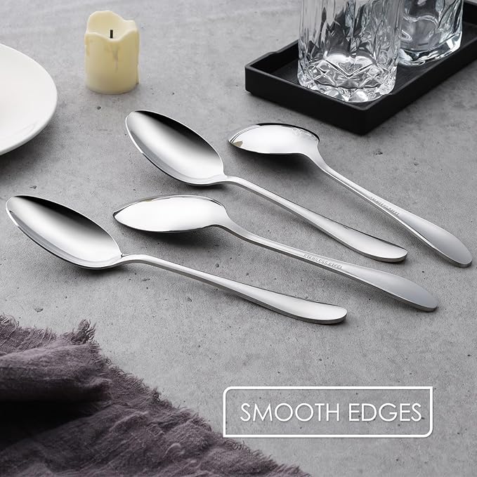 Stainless Steel Serving Spoons, E-far 4-Piece Metal Solid Spoons Hostess Serving Utensils Tablespoons Set for Catering Buffet Party Kitchen Restaurant, Dishwasher Safe