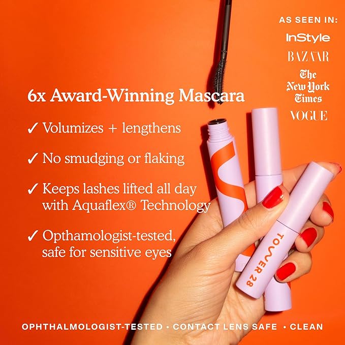 Tower 28 MakeWaves Mascara - Volumizing and Lash Lengthening Water-Resistant Mascara - No Clumping or Flaking - for Sensitive Eyes – Drift Brown-BrightBean Baby