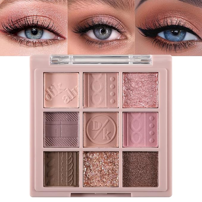 Erinde 9 Colors Eyeshadow Palette, Matte Shimmer Glitter Eye Shadow Makeup Palette, Highly Pigmented Long Lasting Waterproof, Natural Neutral Nude Eyeshadow Makeup Pallet, Pink Purple Rose-BrightBean Baby