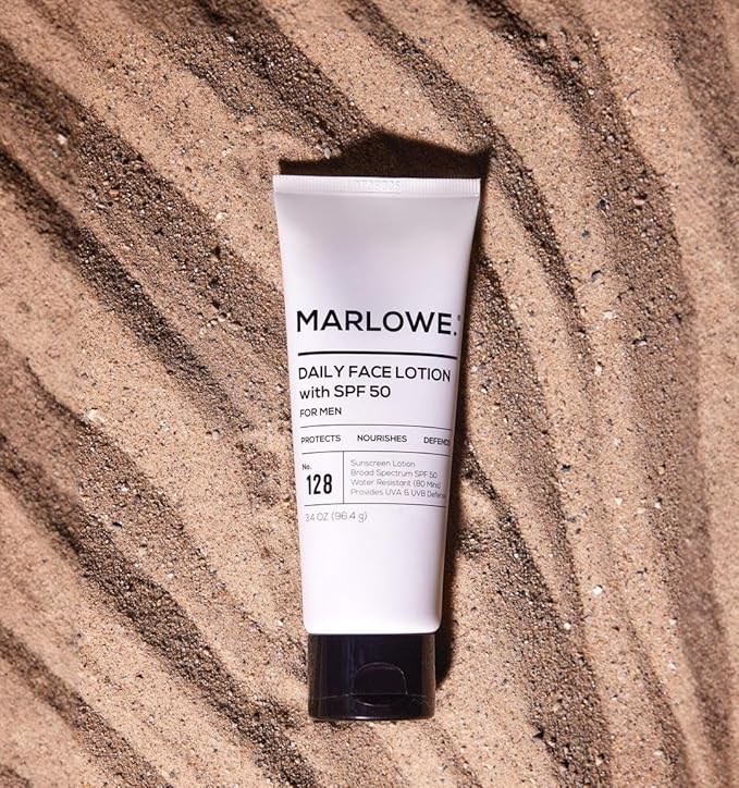 MARLOWE. No. 128 Men's Facial Lotion with Sunscreen SPF 50, 3.4 oz, Oil-Free, Lightweight Daily Face Moisturizer for Men, Includes Natural Extracts to Hydrate, Nourish & Soothe-BrightBean Baby