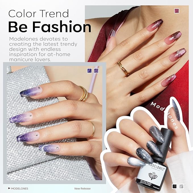 modelones Cat Eye Gel Nail Polish Set, 6 Colors 9D Glassy Cat Eye Glitter Gel Polish Black Red Purple Blue Silver Brown Nail Polish All Seasons with Magnet Soak Off Led DIY Salon Gift-BrightBean Baby