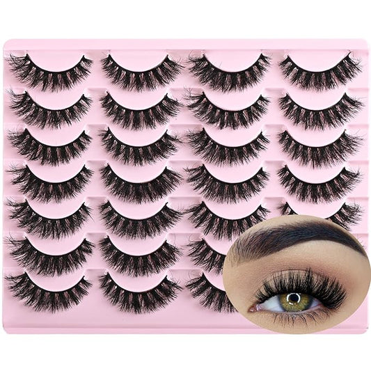 FARRED Wispy Mink Lashes Fluffy False Eyelashes 14 Pairs Fake Eyelashes Natural Look Short Natural Lashes Cat Eye Lash Wispy Volume Eyelash Faux Mink Strip Lashes Pack for Daily Makeup (F19 | 6-13 mm)-BrightBean Baby